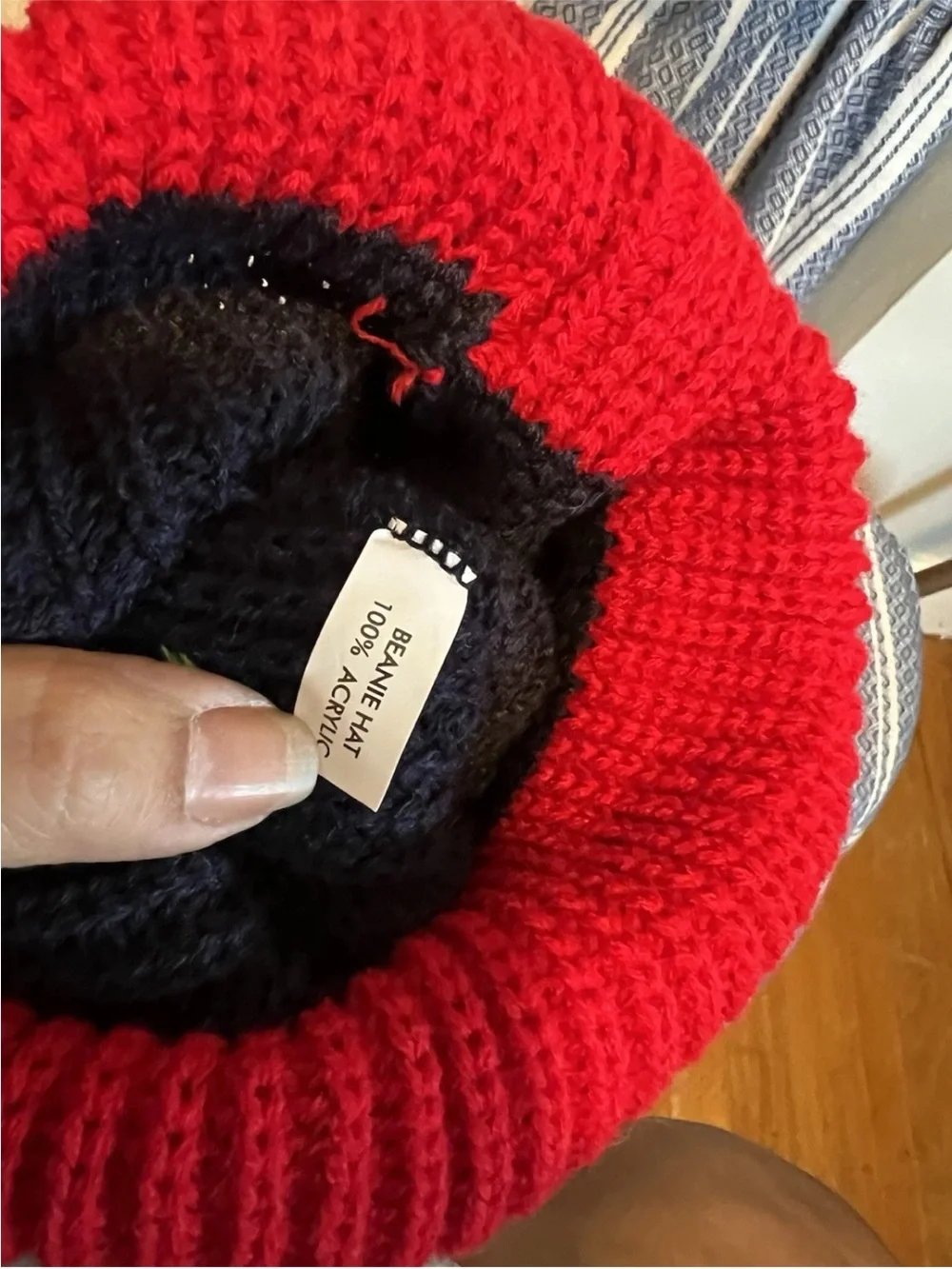 British Design I luv London, Rolling Stones Pom Pom Beanie Hat - Navy & Red